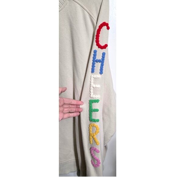 Aerie Down To Earth "CHEERS" Oversized Fleece Crew Sweatshirt Soft Oat XL - Picture 14 of 15